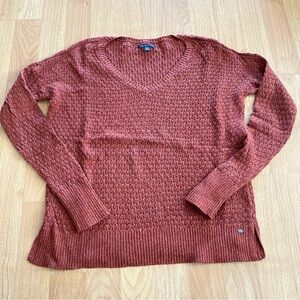 American Eagle Rust Orange Knit V Neck Sweater
